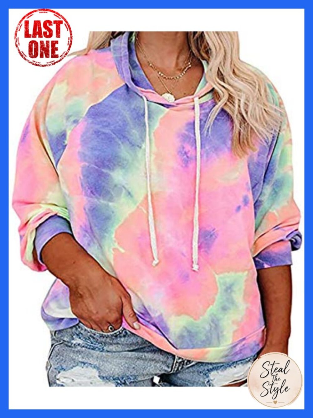Plus Size Tie Dye Hoodie Long Sleeve Drawstring Pullover Lightweight Sweatshirt
